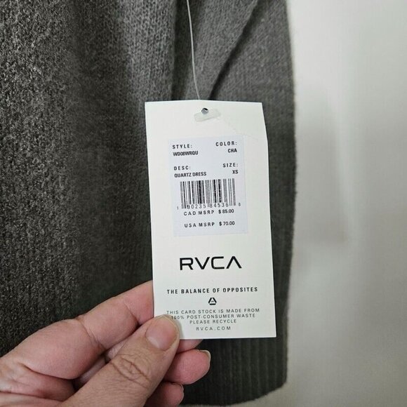 RVCA Quarts Sweater Dress XS Open Back‎ Gray Knit Shift LS Cross Strap NWT - Picture 3 of 8